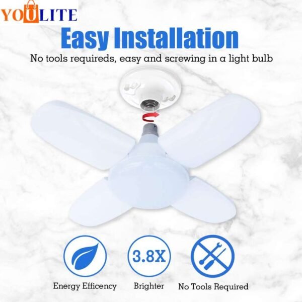 ASKDOTTDA 4-Pack 28W LED Deformable Workshop Lights – Folding Garage Ceiling Lamp – 6500K Cold White